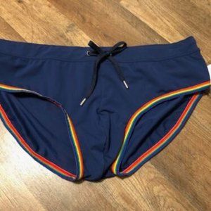 NWT 2XIST Mens size XL bikini cut swimsuit bottoms blue rainbow pride